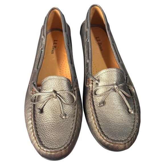L.L. Bean Women’s Leather Driving Moccasin Loafers Metallic gold tone Size 10 M - Picture 1 of 6